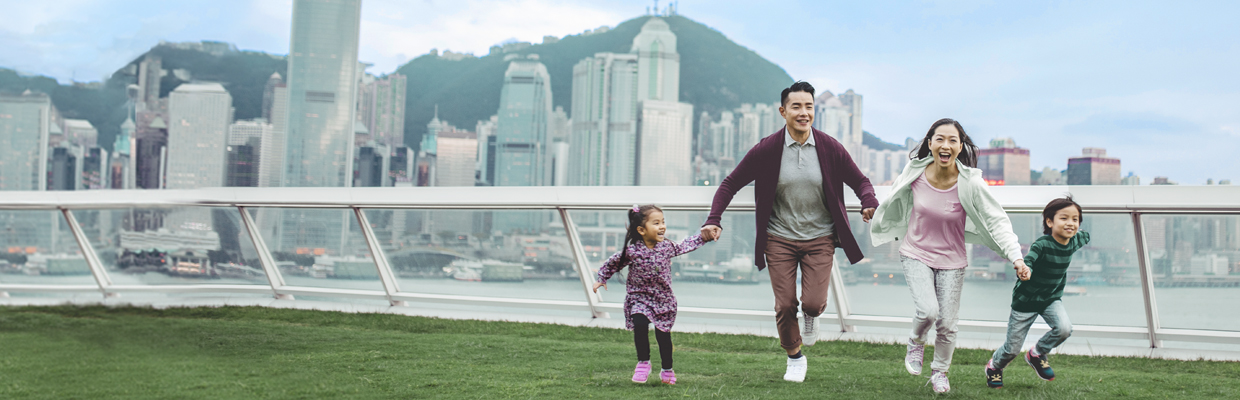 Family running; image used for HSBC Insurance "Plan for your life’s journey".